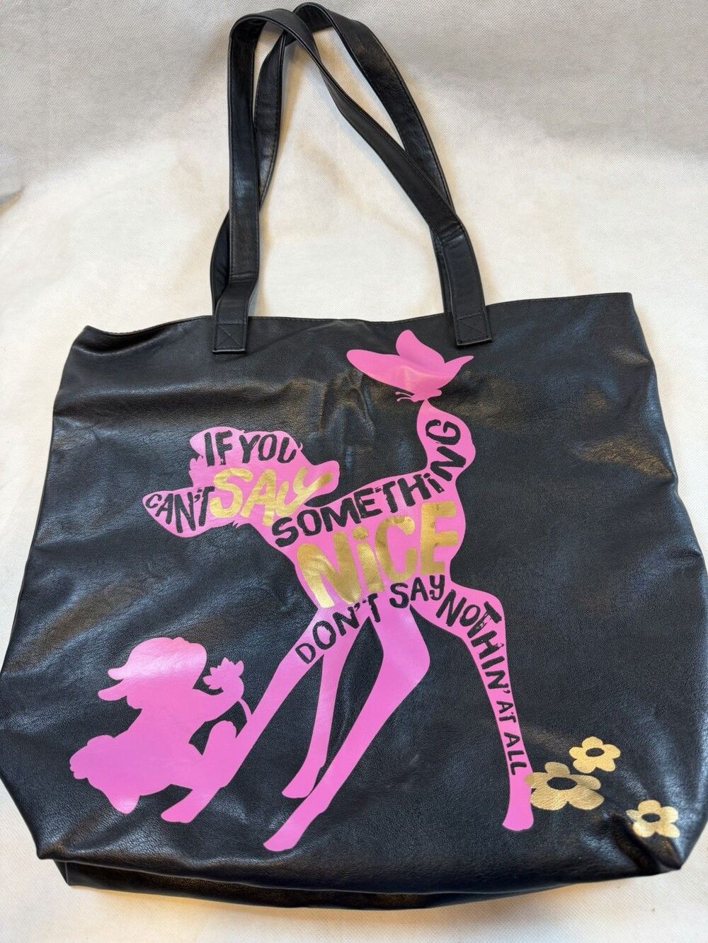 BAMBI THUMPER TOTE Pink Black Large Shoulder Bag DISNEY Store Butterfly NEW✨